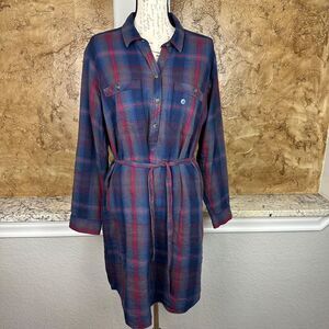 NWT Eddie Bauer Hadley Dress‎ Women's 16 Flannel Shirtdress Tie Waist Atlantic